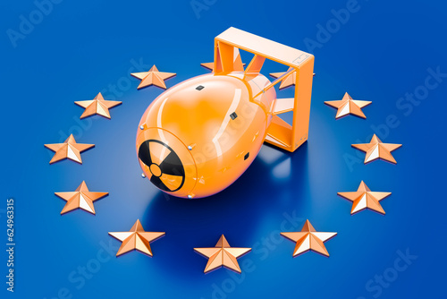 Εκτύπωση καμβά Atomic bomb on the European Union flag. 3D rendering