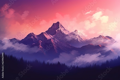 Photo Beautiful pink sunset in the mountains
