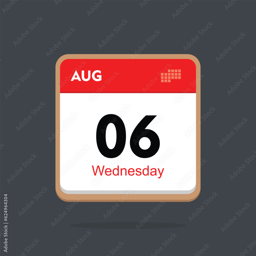 wednesday 06 august icon with black background, calender icon