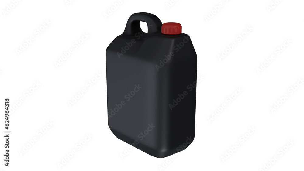 Black plastic jerrycan or canister with red lid isolated on white and transparent background. Minimal concept. 3D render Black plastic jerrycan or canister with red lid isolated on white and transparent background. Minimal concept. 3D render