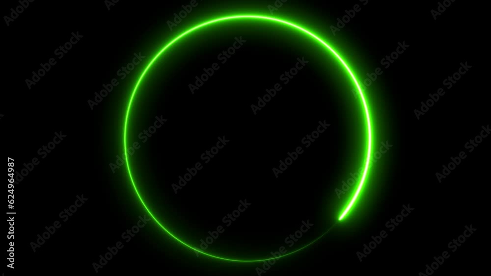 Circle shape frame green color glowing fluorescent neon lights and loop ...