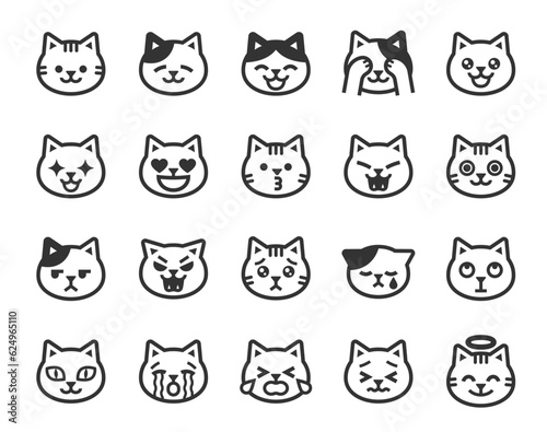 いろんな表情がかわいい猫の顔絵文字ベクターアイコンセット