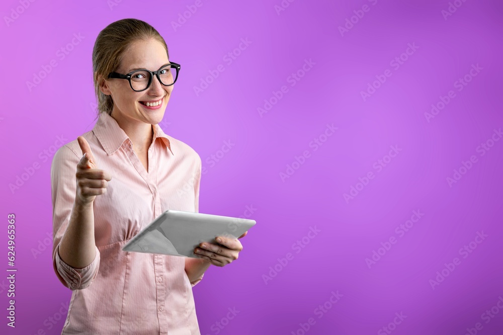 Photo of happy young business woman use digital tablet Photo of happy young business woman use digital tablet