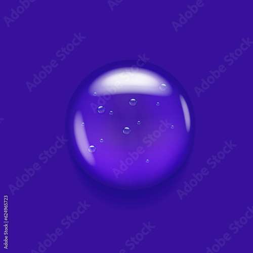 Gel serum drop. Vector cosmetic oily textured product on purple background. Liquid skincare realistic glycerin fluid.