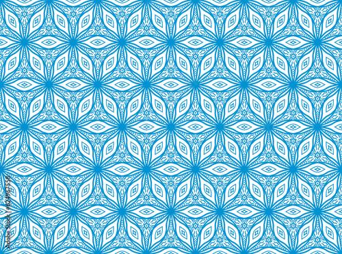 Blue Geometric Flowers Seamless Pattern 