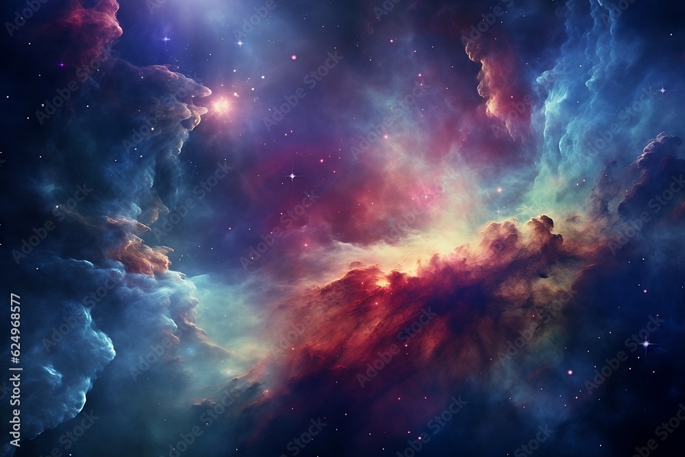 Colorful space galaxy cloud nebula. Stary night cosmos.