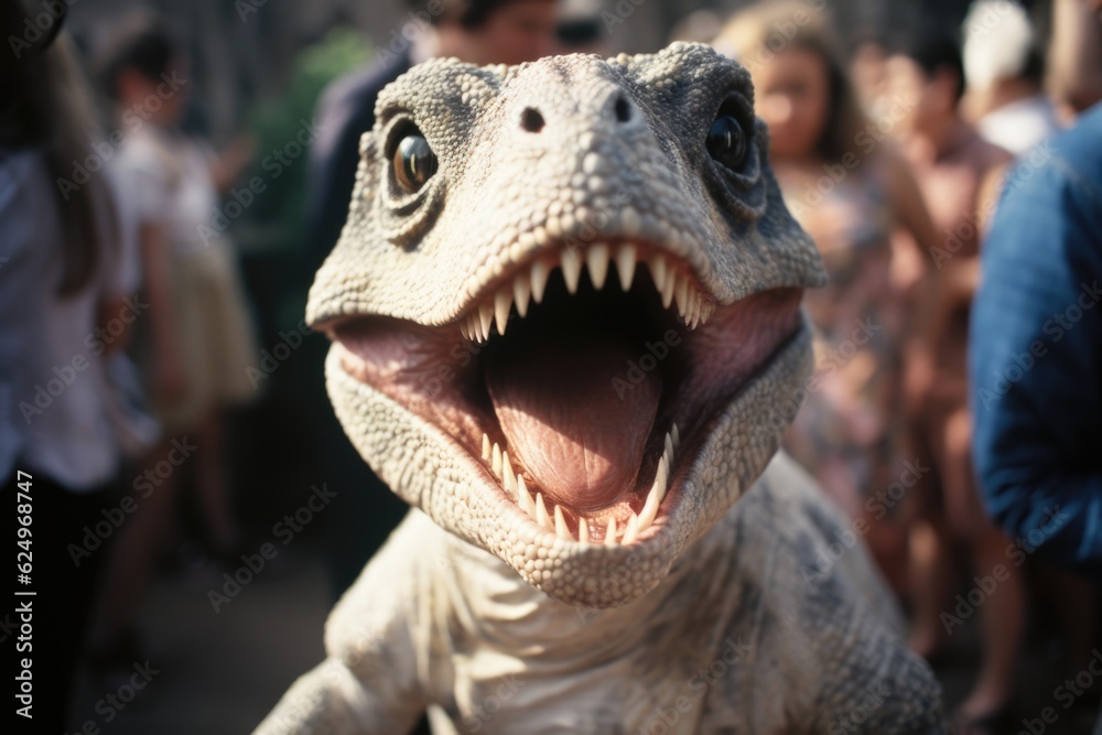 Fototapeta premium Carnival Creature: Dinosaur in Festive Attire Generative AI