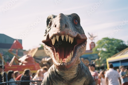 Carnival Creature: Dinosaur in Festive Attire Generative AI © Ecleposs
