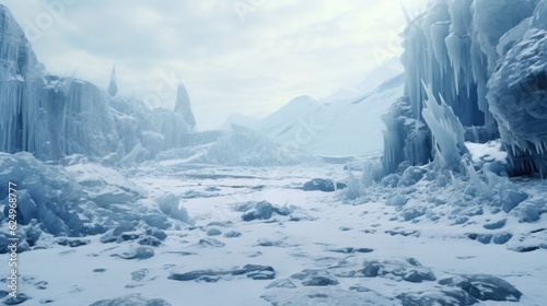 Frozen Extraterrestrial  Ice Snow Alien Planet Landscape Captured on 35mm Film Generative AI