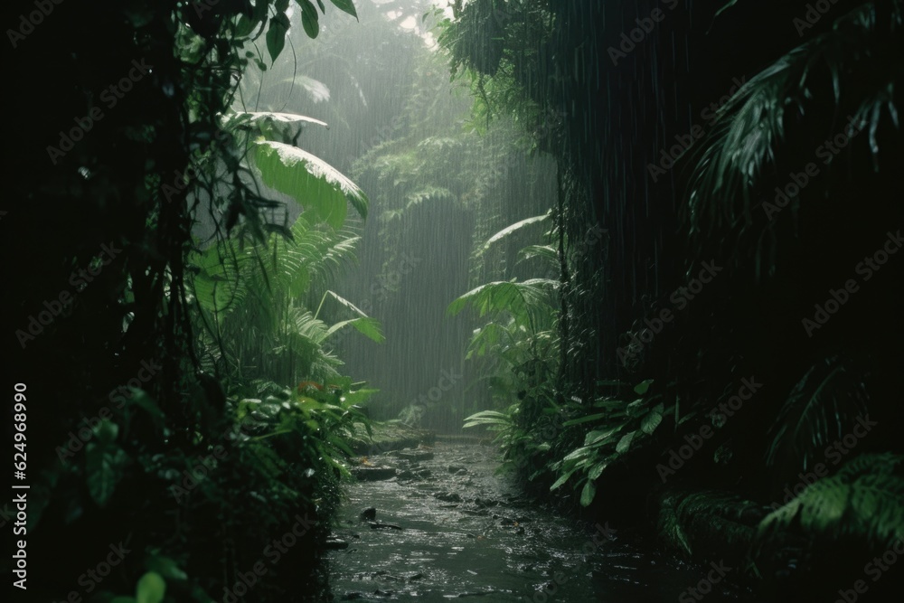 Fototapeta premium Empty Rainy Rainforest Generative AI