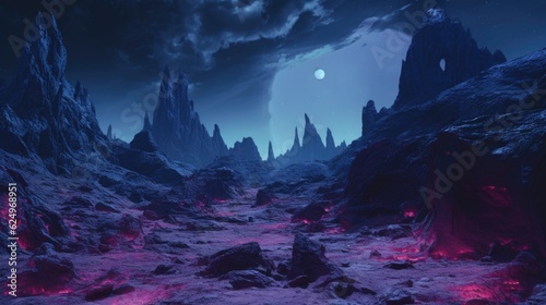 Neon Cosmos: Cyberpunk Alien Planet Landscape Captured in a Photograph Generative AI