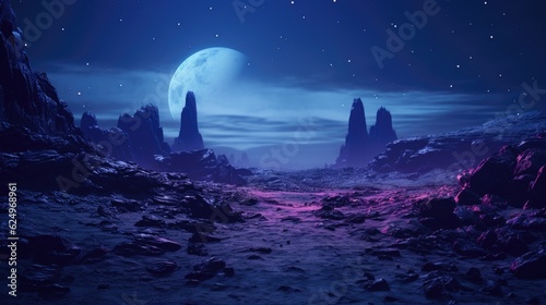Neon Cosmos: Cyberpunk Alien Planet Landscape Captured in a Photograph Generative AI