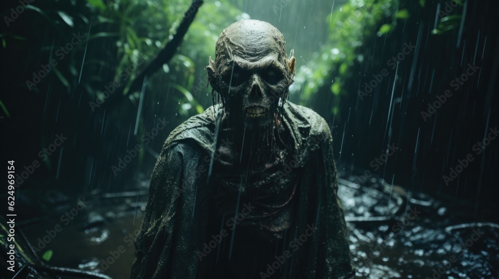 Dark and Scary Demon Creature in the Rainy Jungle of Horror Generative AI Dark and Scary Demon Creature in the Rainy Jungle of Horror Generative AI