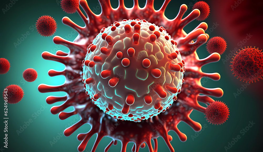 Coronavirus in the red artery - microbiology and virology. Stamp with