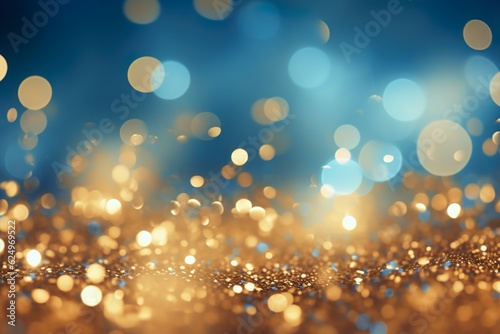 Gold lights and blue small glitter, bokeh background | Generative AI