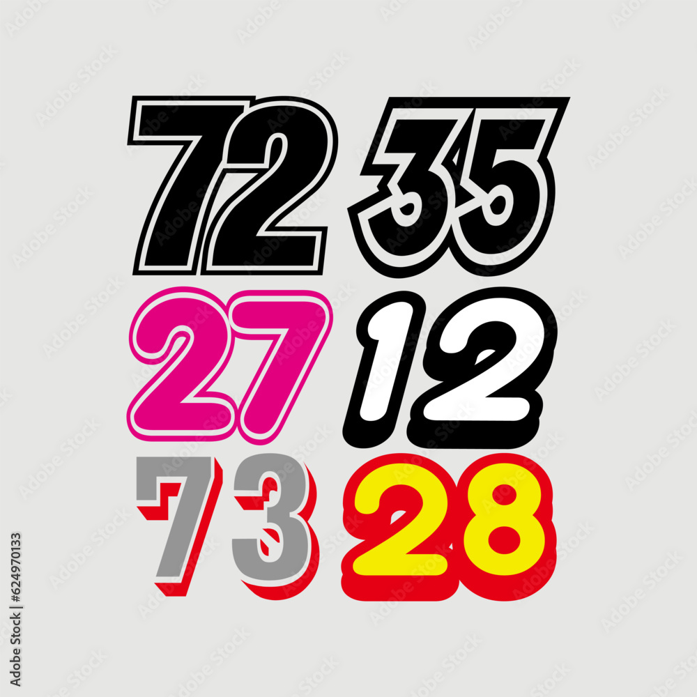 numbers sport for print and cutting sticker.  selected number for car or  motor sport