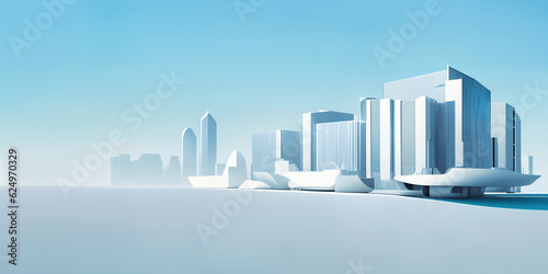 Modern City 3D render view. Minimalist modern architecture