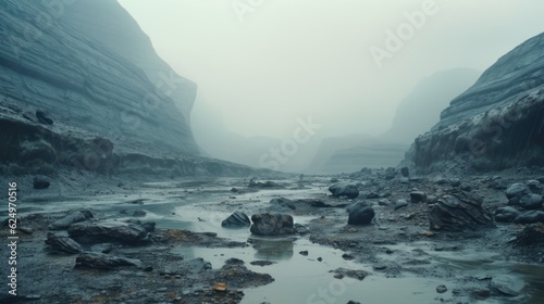  Celestial Drift: Alien Planet Landscape in Rainy Weather Captured in a Photograph Generative AI