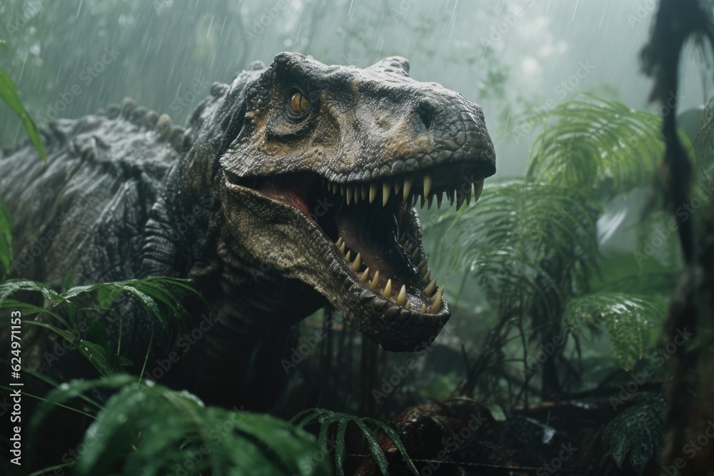 Fototapeta premium Dinosaur Roaming in the Wild Generative AI