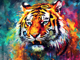 Colorful and Thrilling A Bold and Dramatic Painting of a Tiger in Abstract Style AI Generative