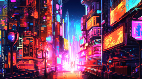 Neon Lights and Skyscrapers A Futuristic and Imaginative Mural of a City at Night AI Generative