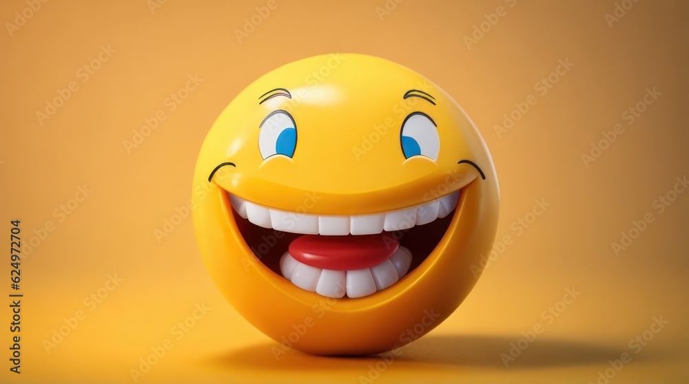 Fototapeta premium A smiling yellow emoticon isolated on an orange background made with Generative AI