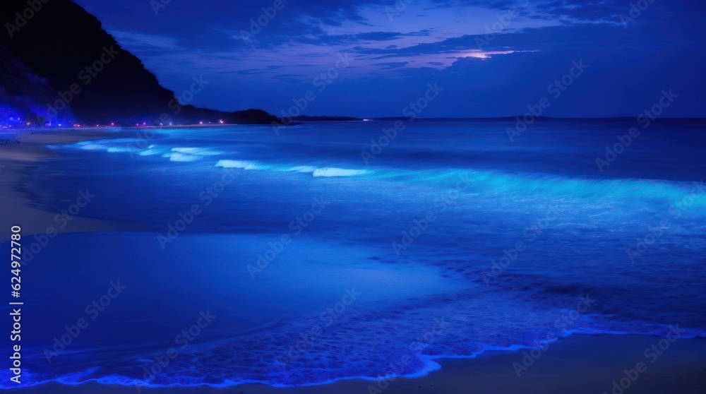 Twilight colorful Beach at night made with Generative AI