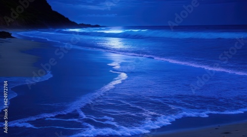 Twilight Colorful waves on the beach at night made with Generative AI