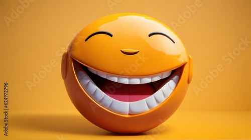 A smiling orange emoticon isolated on yellow background made with Generative AI