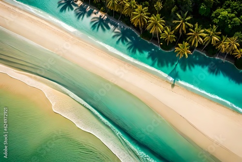 An areal view of a beach with tropical trees- AI Generative © Being Imaginative