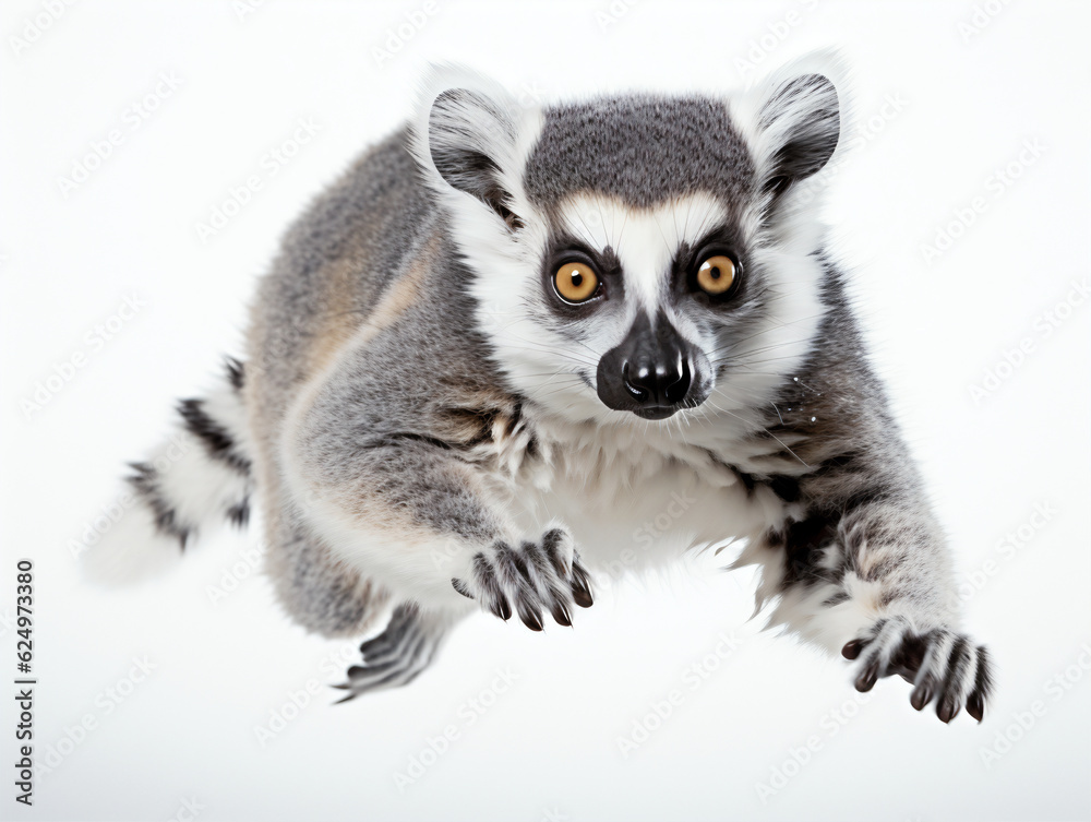 Lemur jumping on a white background Lemur jumping on a white background
