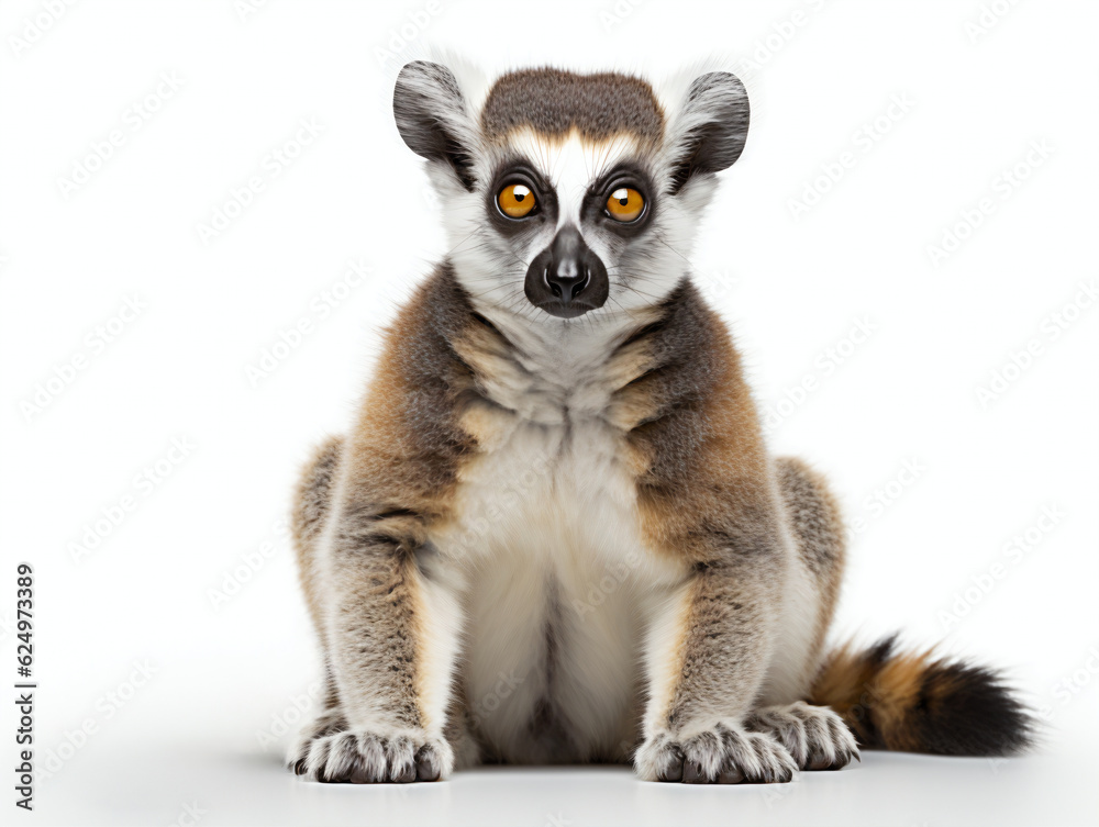 Lemur looking at the camera on a white background Lemur looking at the camera on a white background