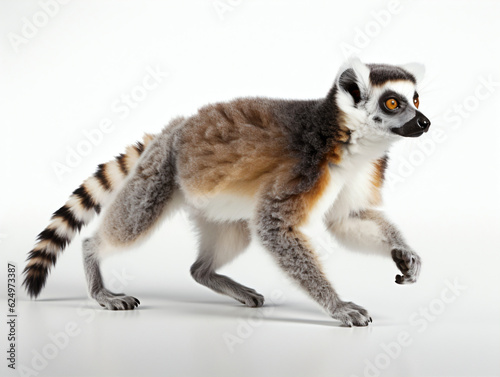 Lemur waling on a white background