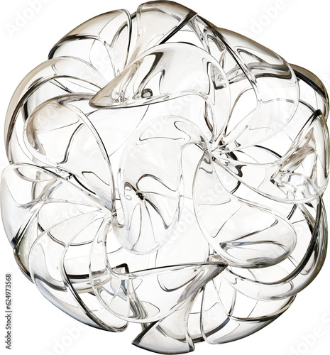 3d rendering. Abstract geometric shapes illustration. Modern minimal glass objects isolated on transparent background