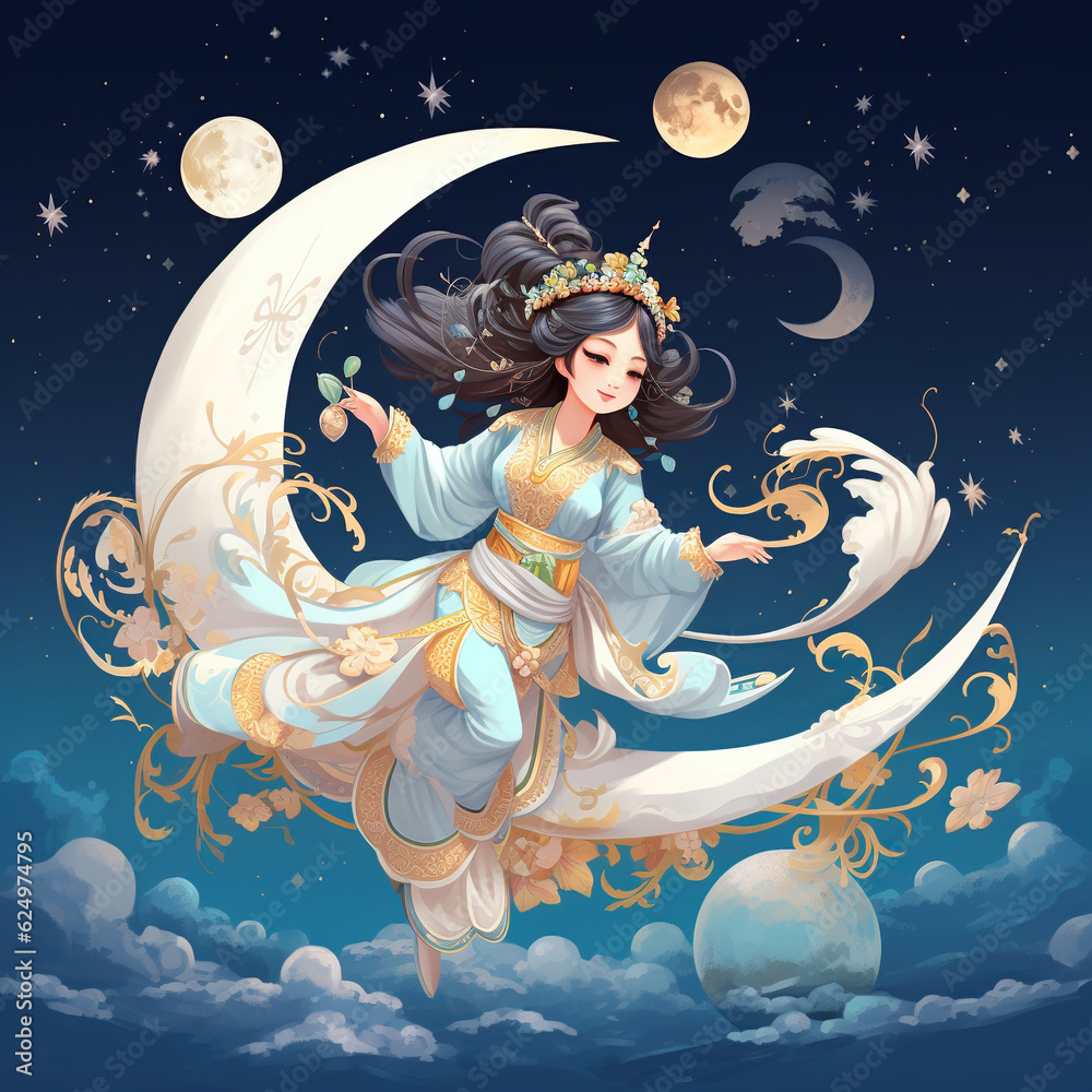 Chang'e Flying to the Moon Mid-Autumn Festival Illustration, Moon ...