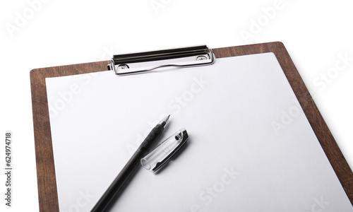 Wallpaper Mural Wooden clipboard with sheet of paper and pen isolated on white Torontodigital.ca