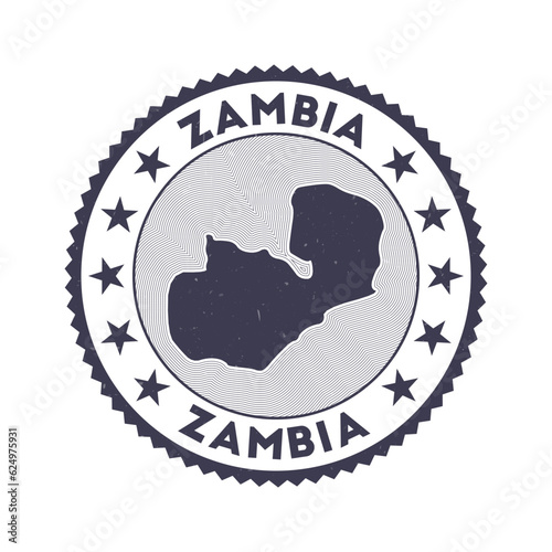 Zambia emblem. Country round stamp with shape of Zambia, isolines and round text. Amazing badge. Artistic vector illustration.