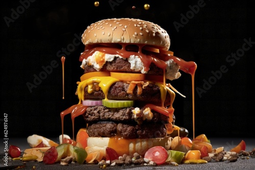 Illustration of a delicious giant burger. Generative AI