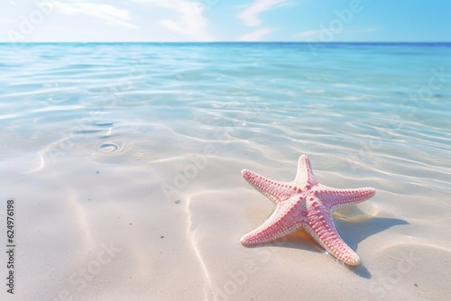 Landscape with starfish on the beach. Generative AI
