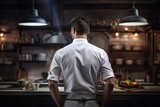Chef cooking from the back, gastronomy concept. Generative AI