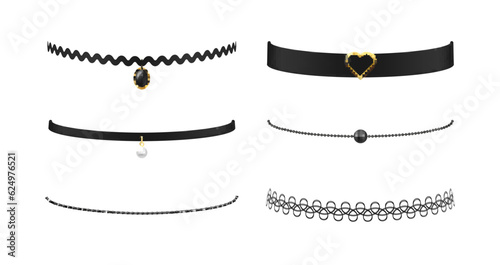 Women chokers accessory for neck golden pearl decor element fashion necklace set realistic vector photo
