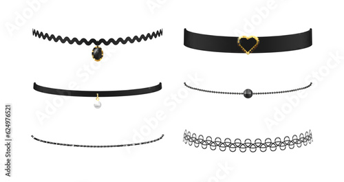 Women chokers accessory for neck golden pearl decor element fashion necklace set realistic vector