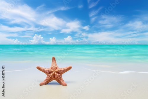 Landscape with starfish on the beach. Generative AI