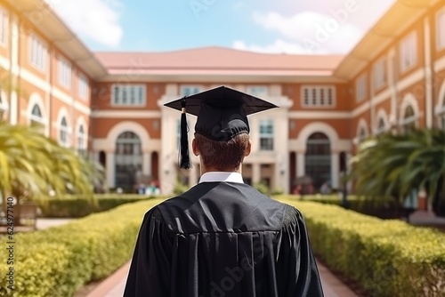 Student graduating in front of university. Generative AI