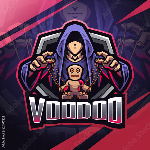 Wizard esport gaming mascot logo with voodoo doll