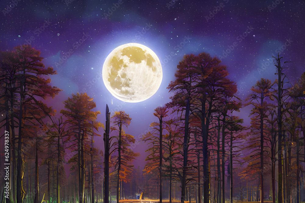 Fototapeta premium moon over the forest Generative AI