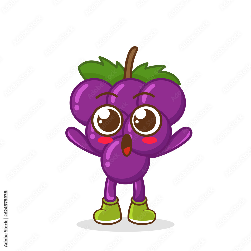 grape fruit raise hands up. Illustration of a cute grape character who is pleased with both hands raised grape fruit raise hands up. Illustration of a cute grape character who is pleased with both hands raised
