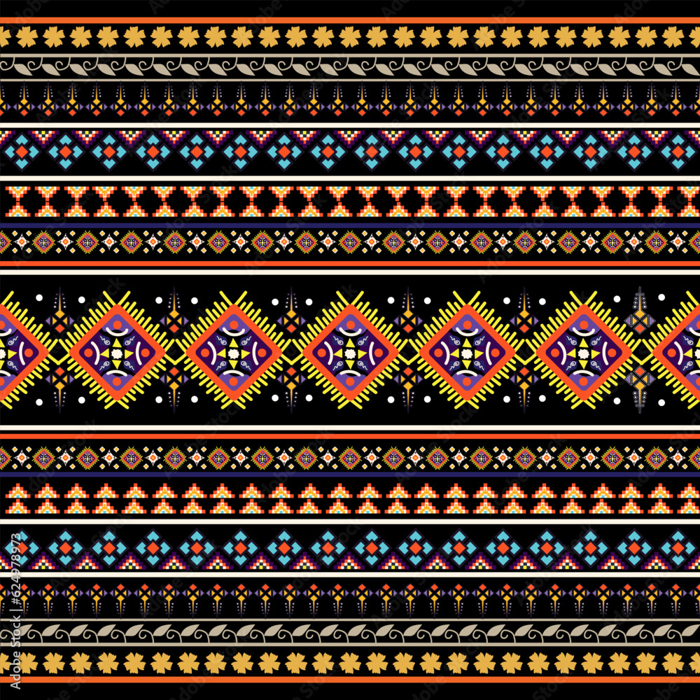 Seamless Kasuri pattern in triba,Gyp sy.Figure tribal embroidery.Indian,l.Aztec style abstract vector illustration.Ethnic stripe seamless pattern.textured ornament illustration,clothing and other. Seamless Kasuri pattern in triba,Gyp sy.Figure tribal embroidery.Indian,l.Aztec style abstract vector illustration.Ethnic stripe seamless pattern.textured ornament illustration,clothing and other.