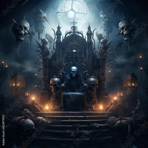 scary halloween background with black throne