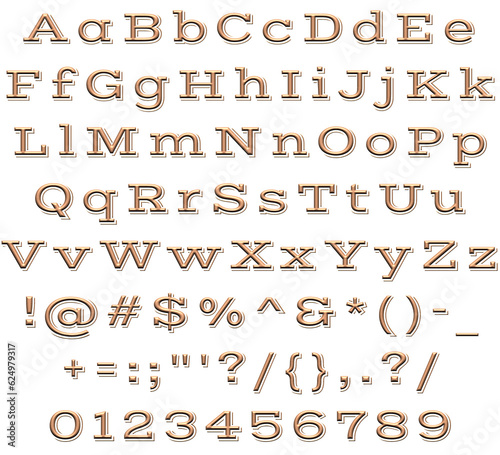 Alphabet, Set, Letters, Numbers, Letter,..Number, Decorative, Fancy, Fun, Font, 3D,..Text, ABC, Copper, Metal, Metallic